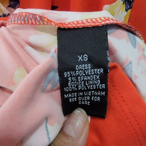 New SZ XS dress IZ Byer Orange Floral Double Strapped Sundress Red stretch Midi - Picture 7 of 7